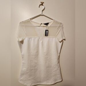 *NWT* RW&CO Cream Mesh Short Sleeve Top